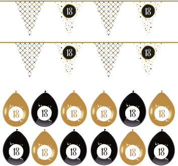 Haza Leeftijd verjaardag 18 jaar geworden feestpakket vlaggetjes/ballonnen