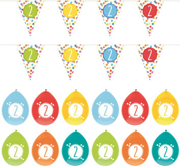Haza Leeftijd verjaardag 2 jaar geworden feestpakket vlaggetjes/ballonnen