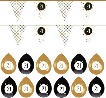 Haza Leeftijd verjaardag 21 jaar geworden feestpakket vlaggetjes/ballonnen