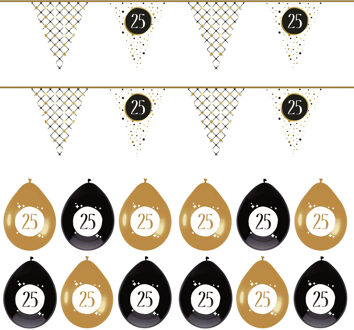 Haza Leeftijd verjaardag 25 jaar geworden feestpakket vlaggetjes/ballonnen