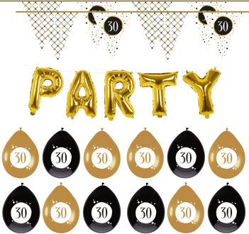 Haza Leeftijd verjaardag 30 jaar geworden feestpakket vlaggetjes/ballonnen