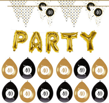 Haza Leeftijd verjaardag 40 jaar geworden feestpakket vlaggetjes/ballonnen