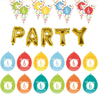 Haza Leeftijd verjaardag 6 jaar geworden feestpakket vlaggetjes/ballonnen