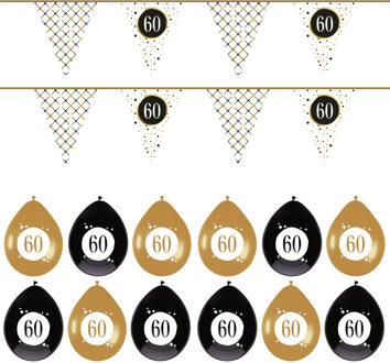 Haza Leeftijd verjaardag 60 jaar geworden feestpakket vlaggetjes/ballonnen