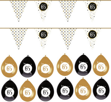 Haza Leeftijd verjaardag 65 jaar geworden feestpakket vlaggetjes/ballonnen