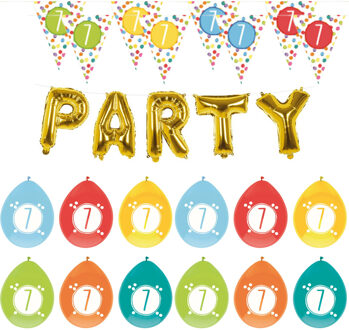 Haza Leeftijd verjaardag 7 jaar geworden feestpakket vlaggetjes/ballonnen