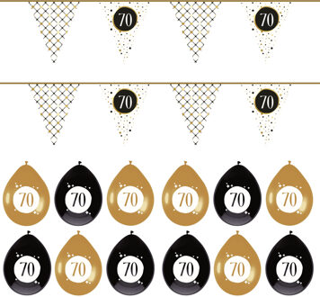Haza Leeftijd verjaardag 70 jaar geworden feestpakket vlaggetjes/ballonnen