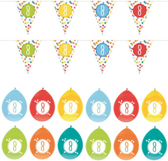 Haza Leeftijd verjaardag 8 jaar geworden feestpakket vlaggetjes/ballonnen