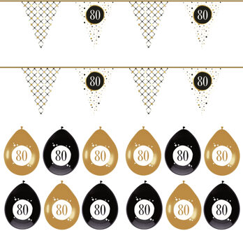 Haza Leeftijd verjaardag 80 jaar geworden feestpakket vlaggetjes/ballonnen