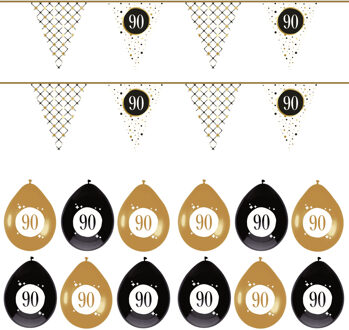 Haza Leeftijd verjaardag 90 jaar geworden feestpakket vlaggetjes/ballonnen