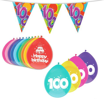 Haza Leeftijd verjaardag thema 100 jaar pakket ballonnen/vlaggetjes
