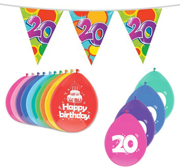 Haza Leeftijd verjaardag thema 20 jaar pakket ballonnen/vlaggetjes