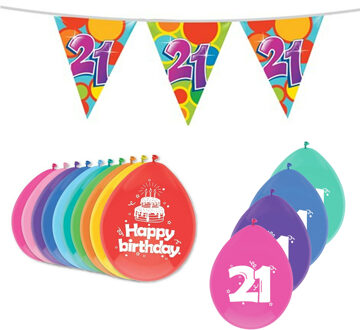 Haza Leeftijd verjaardag thema 21 jaar pakket ballonnen/vlaggetjes