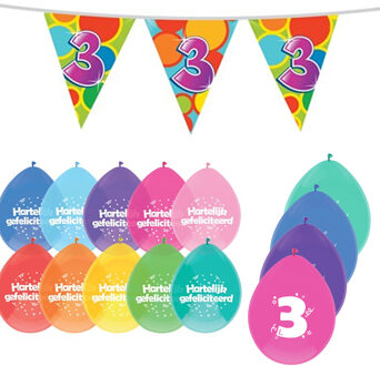 Haza Leeftijd verjaardag thema 3 jaar pakket ballonnen/vlaggetjes