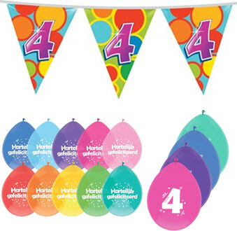 Haza Leeftijd verjaardag thema 4 jaar pakket ballonnen/vlaggetjes