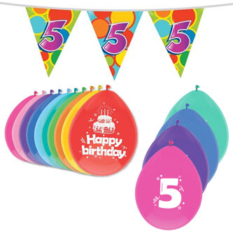 Haza Leeftijd verjaardag thema 5 jaar pakket ballonnen/vlaggetjes