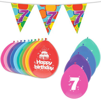 Haza Leeftijd verjaardag thema 7 jaar pakket ballonnen/vlaggetjes