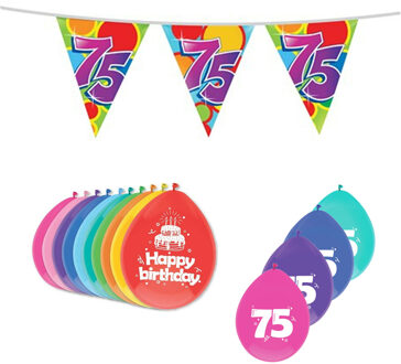 Haza Leeftijd verjaardag thema 75 jaar pakket ballonnen/vlaggetjes