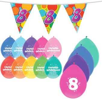 Haza Leeftijd verjaardag thema 8 jaar pakket ballonnen/vlaggetjes