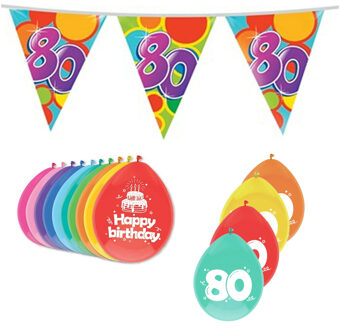 Haza Leeftijd verjaardag thema 80 jaar pakket ballonnen/vlaggetjes