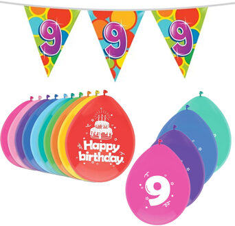 Haza Leeftijd verjaardag thema 9 jaar pakket ballonnen/vlaggetjes