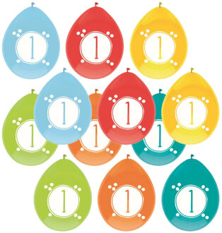 Haza Leeftijd verjaardag thema ballonnen 1 jaar 12x stuks 30 cm