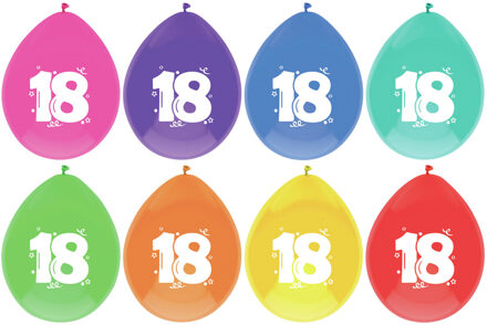 Haza Leeftijd verjaardag thema ballonnen - 18 jaar - 64x stuks - 29 cm - multi kleuren