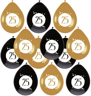 Haza Leeftijd verjaardag thema ballonnen 25 jaar 12x stuks 30 cm - Ballonnen Multikleur
