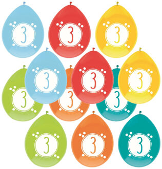 Haza Leeftijd verjaardag thema ballonnen 3 jaar 12x stuks 30 cm