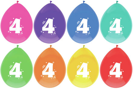 Haza Leeftijd verjaardag thema ballonnen 4 jaar 8x stuks 29 cm