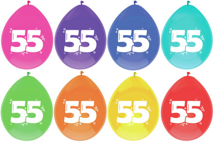Haza Leeftijd verjaardag thema ballonnen - 55 jaar - 8x stuks - 29 cm - multi kleuren