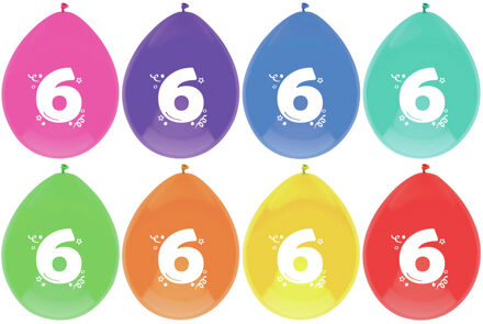 Haza Leeftijd verjaardag thema ballonnen 6 jaar 8x stuks 29 cm