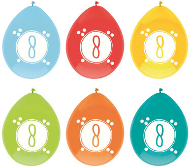 Haza Leeftijd verjaardag thema ballonnen 8 jaar 6x stuks 30 cm
