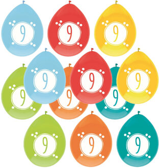 Haza Leeftijd verjaardag thema ballonnen 9 jaar 12x stuks 30 cm