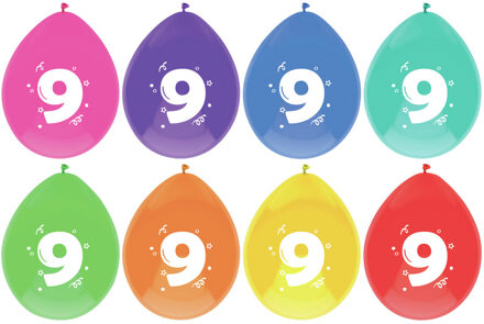 Haza Leeftijd verjaardag thema ballonnen 9 jaar 8x stuks 29 cm Multi