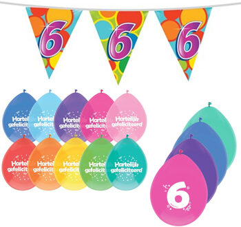 Haza Leeftijd verjaardag thema pakket - 6 jaar - ballonnen - vlaggetjes - versiering