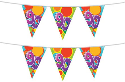 Haza Leeftijd verjaardag thema vlaggenlijn - 2x stuks - 90 jaar - plastic - 10 meter - feest vlaggetjes