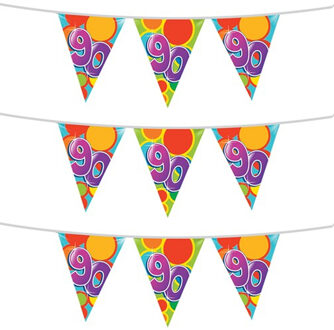 Haza Leeftijd verjaardag thema vlaggenlijn - 3x stuks - 90 jaar - plastic - 10 meter - feest vlaggetjes