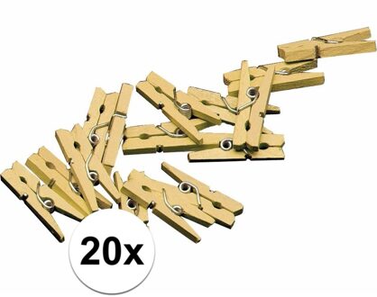 Haza Mini knijpertjes - 100x - goud - 2 cm - hout - knijpers - miniknijpers voor kaarten