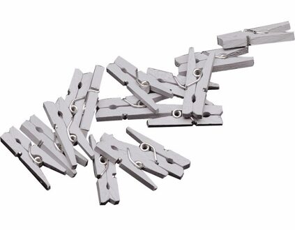 Haza Mini knijpertjes - 80x st - zilver - 2 cm - hout - knijpers - miniknijpers