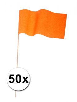 Haza Oranje papieren zwaaivlaggetjes/handvlaggetjes - 50x - 12 x 23 cm - Holland/Koningsdag