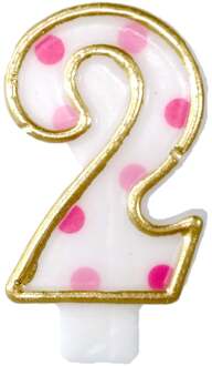 Haza Original Verjaardagskaars Cijfer 2 Goud/roze 6 Cm