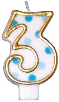 Haza Original Verjaardagskaars Cijfer 3 Goud/blauw 6 Cm