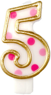 Haza Original Verjaardagskaars Cijfer 5 Goud/roze 6 Cm