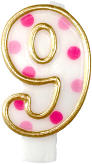 Haza Original Verjaardagskaars Cijfer 9 Goud/roze 6 Cm