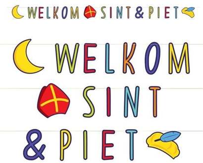 Haza Original Welkom Sint en Piet letterslinger karton 300 cm - Feestslingers Multikleur