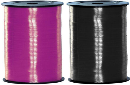 Haza Pakket van 2 rollen lint zwart en fuchsia roze 500 meter x 5 milimeter breed