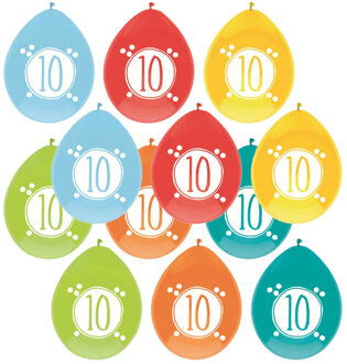 Haza party Ballonnen - 10 jaar - leeftijd verjaardag - 12x stuks - 30 cm - versiering - feestartikel