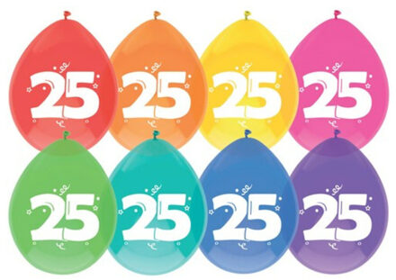 Haza Party Ballonnen 25 jaar - leeftijd verjaardag - 8x stuks - 29 cm - versiering/feestartikelen Multi