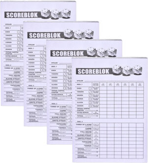 Haza Scoreblok Yahtzee - 4x - blok 100 vellen - dobbelspel - punten opschrijven - 10 x 15 cm
